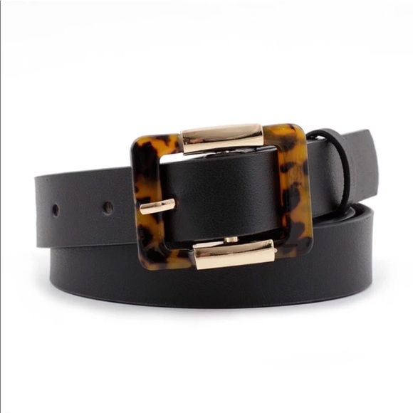 Accessories - Leopard Black Gold Accents Leather Belt